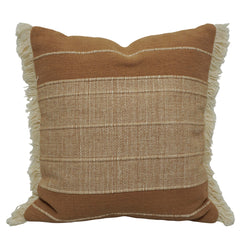 Handwoven Cotton Cushion Cover with Fringe Border | Textured Woven Stripe Design | 45 x 45 cm | Decorative Throw Pillow Cover for Sofa, Bed & Living Room