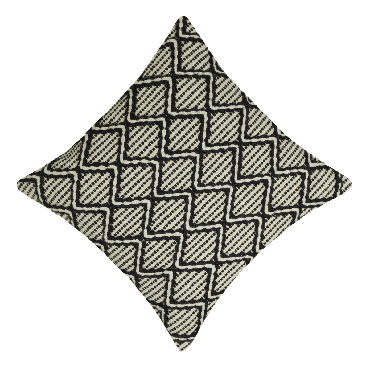 Handwoven Black & Cream Geometric Cotton Cushion Cover – 45x45 cm