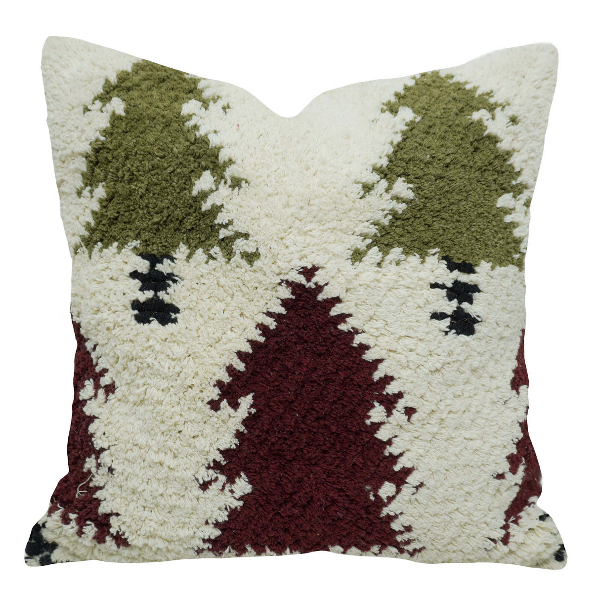Hand Tufted Abstract Botanical Cushion Cover – 45 x 45 cm, Cream, Olive Green & Burgundy