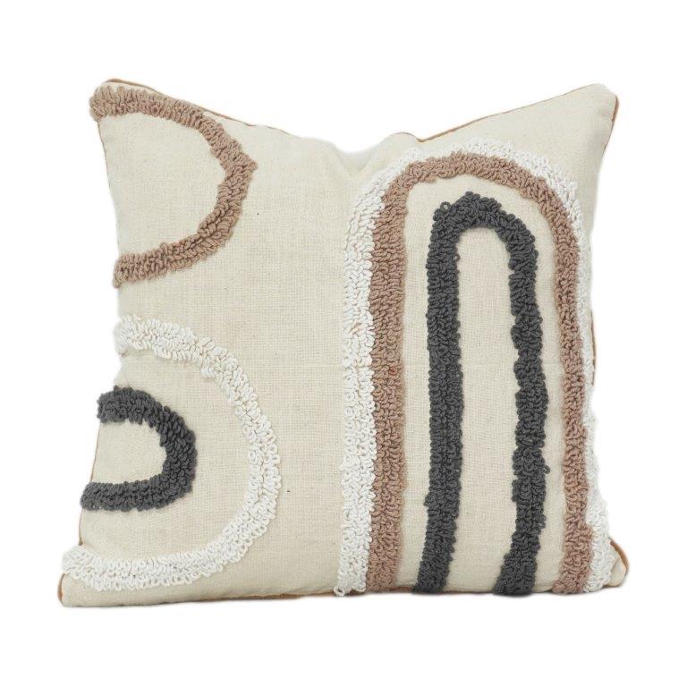 Tufted Abstract Cotton Cushion Cover 45x45 cm | Textured Geometric Design | Neutral Boho Decor Pillow Cover
