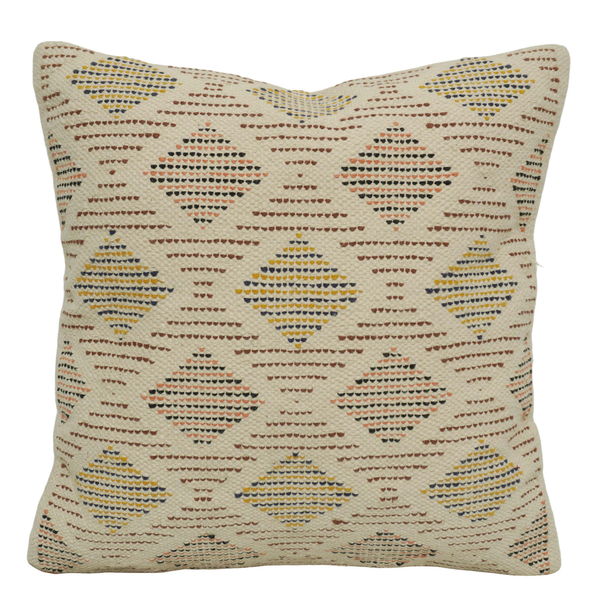 Handwoven Cotton Geometric Cushion Cover 45x45 cm | Woven Diamond Pattern Decorative Throw Pillow Cover | Boho Modern Sofa Cushion Cover | Concealed Zip | 100% Cotton