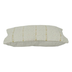 Ivory Cotton Embroidered Cushion Cover with Gold Stripes | Textured Minimal Design | 35 x 50 cm Lumbar Pillow Cover
