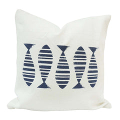 Modern Fish Print Cotton Cushion Cover 45x45 cm | Navy Blue & White Decorative Throw Pillow Cover | Coastal & Minimalist Home Décor