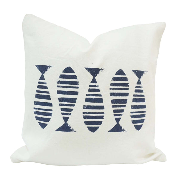 Modern Fish Print Cotton Cushion Cover 45x45 cm | Navy Blue & White Decorative Throw Pillow Cover | Coastal & Minimalist Home Décor