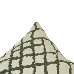 Olive Green Geometric Jacquard Cotton Cushion Cover – 45x45 cm | Modern Trellis Pattern Decorative Pillow Cover