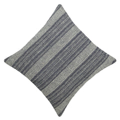 Handwoven Cotton Striped Cushion Cover 45x45 cm | Woven Textured Throw Pillow Cover | Blue & Ivory Decorative Cushion Cover | Hidden Zipper