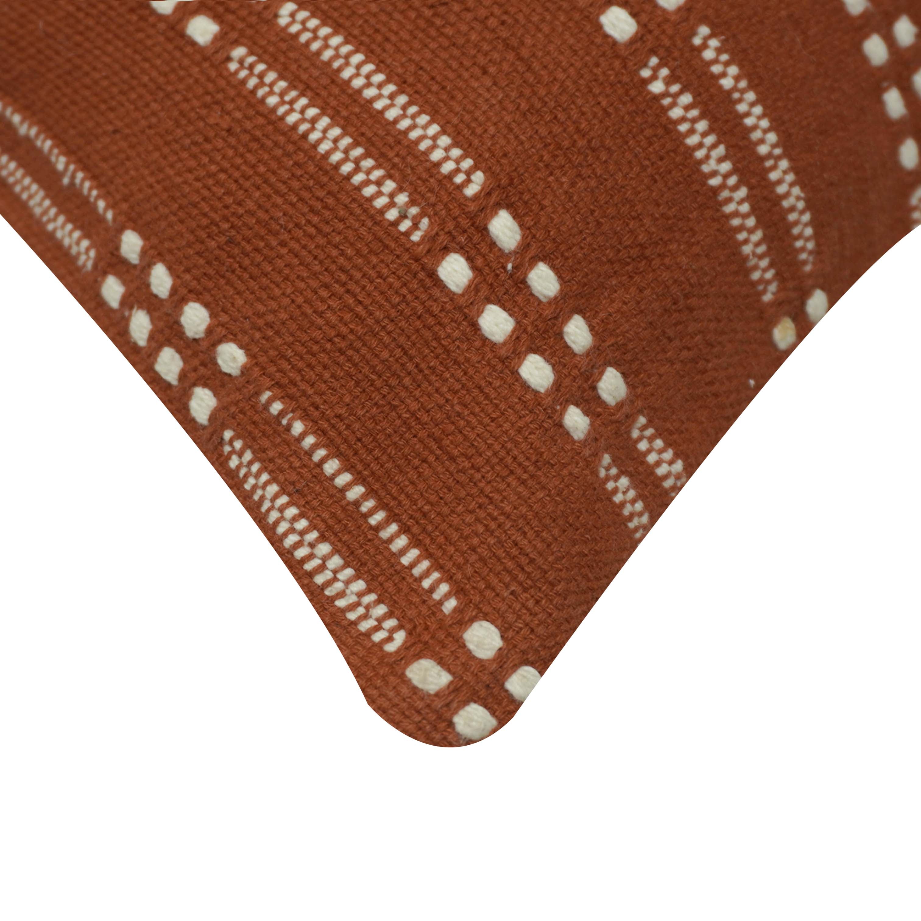 Handwoven Cotton Cushion Cover 45x45 cm | Rust Brown Woven Textured Throw Pillow Cover | Modern Boho Decorative Cushion Cover | Hidden Zipper | 100% Cotton