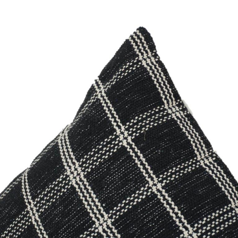 Black & Ivory Plaid Woven Cotton Cushion Cover | Textured Grid Pattern | Modern Minimalist Decor | 18x18 Inch - Bulk manufacturer & supplier from Panipat, India