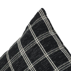 Black & Ivory Plaid Woven Cotton Cushion Cover | Textured Grid Pattern | Modern Minimalist Decor | 18x18 Inch