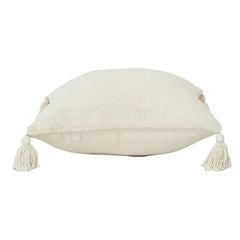 Minimalist Off-White Cotton Cushion Cover with Tassels | Handwoven Textured Pillow Cover | Boho Neutral Decor | 18x18 Inch