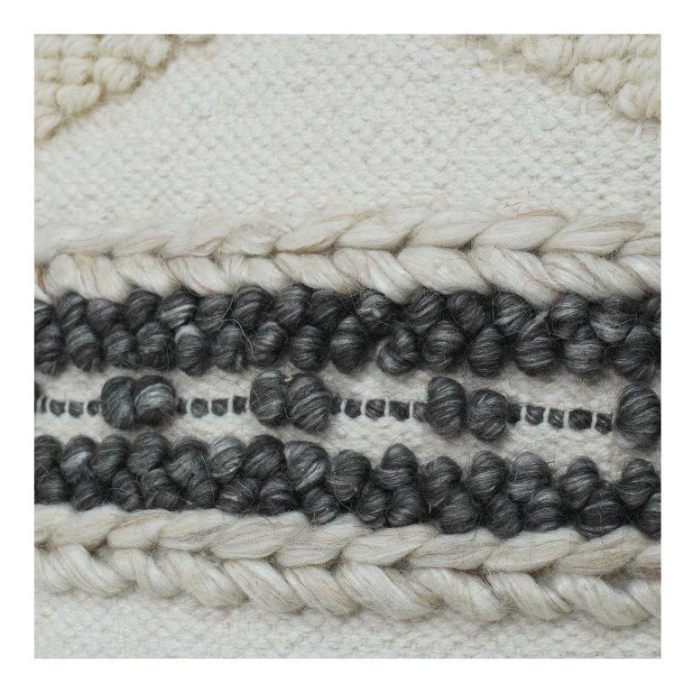 Textured Geometric Polyester Cushion Cover 45x45 cm | Cream Woven Decorative Pillow Cover with Central Stripe Design