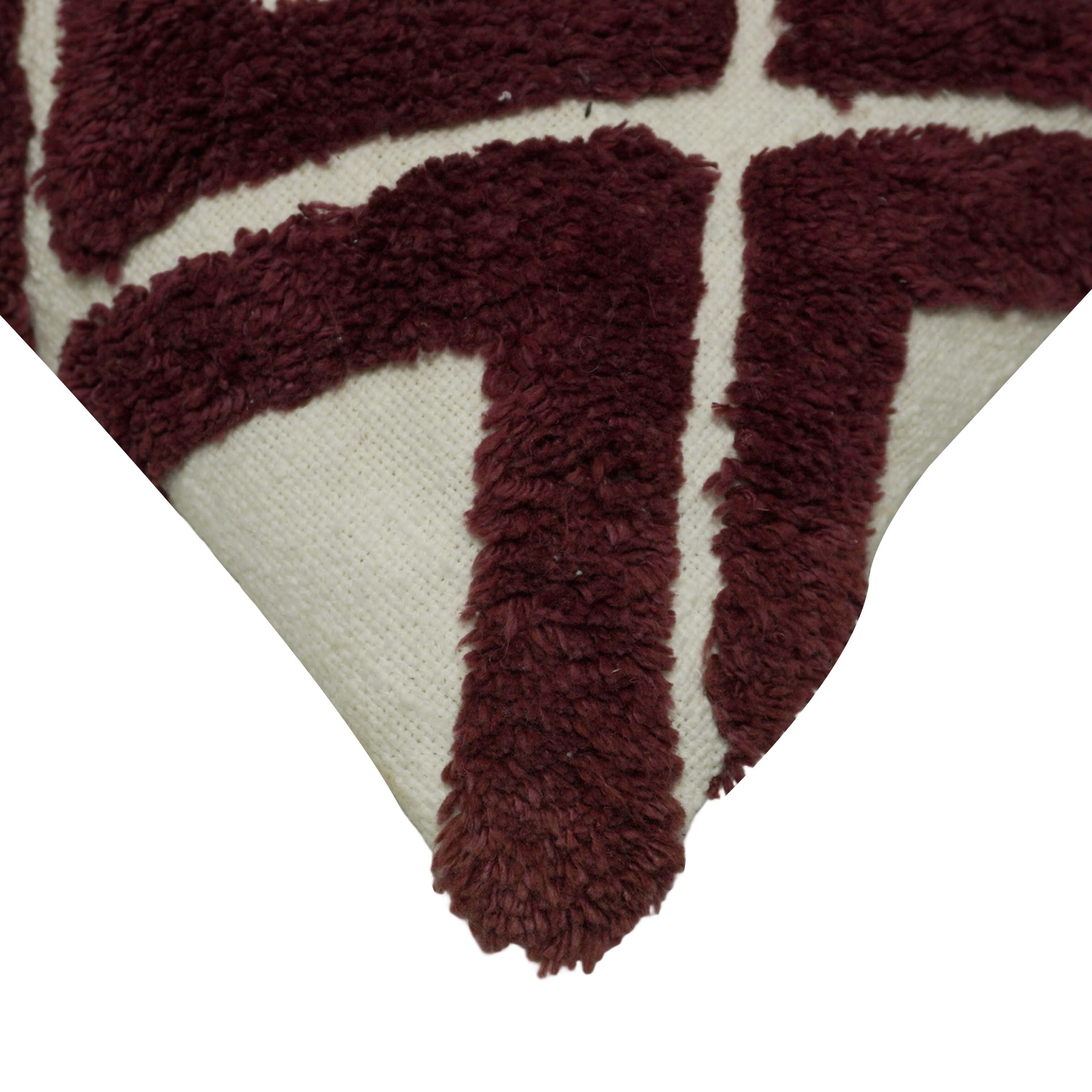Hand Tufted Geometric Cotton Cushion Cover 45x45 cm | Textured Diamond Pattern | Decorative Throw Pillow Cover with Hidden Zip | Wine & Natural