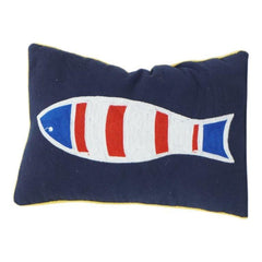Embroidered Nautical Fish Cotton Cushion Cover | Marine-Inspired Decorative Pillow | 40 x 60 cm
