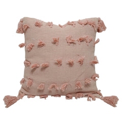 Handwoven Cotton Cushion Cover 45x45 cm – Textured Tassel Design | Soft Decorative Throw Pillow Cover with Concealed Zipper | Boho & Modern Home Décor