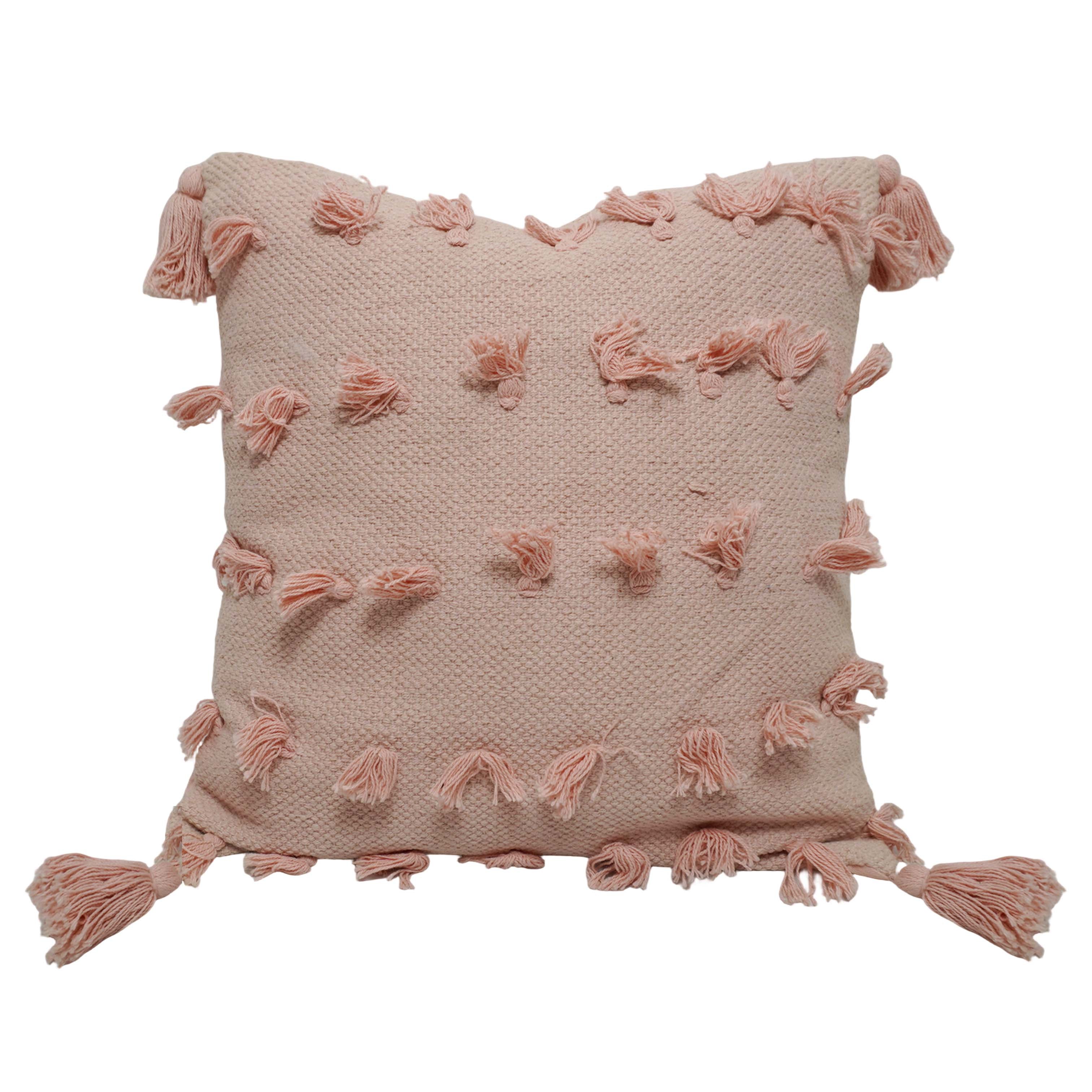Handwoven Cotton Cushion Cover 45x45 cm – Textured Tassel Design | Soft Decorative Throw Pillow Cover with Concealed Zipper | Boho & Modern Home Décor