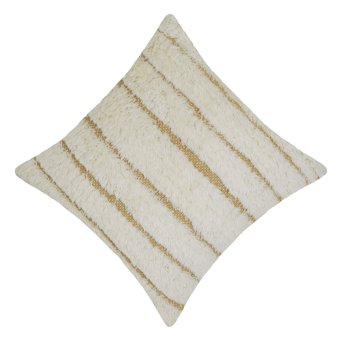 Handgefertigter getufteter Kissenbezug 45x45 cm – Beige & Weiß strukturiert gestreiftes Design