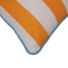 Yellow & White Striped Printed Cotton Cushion Cover with Contrast Back | 45x45 cm Decorative Throw Pillow Cover