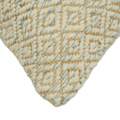 Handwoven Cream & Light Blue Geometric Textured Cushion Cover – 45 x 45 cm