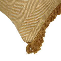 Handwoven Cotton Cushion Cover with Fringe Edges – Mustard Herringbone Pattern | 45 x 45 cm | Decorative Sofa & Bed Cushion Cover
