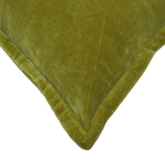 Olive Green Cotton Velvet Cushion Cover 45x45 cm | Soft Luxury Decorative Throw Pillow Cover with Flange Edge | Hidden Zipper | Modern Home Décor