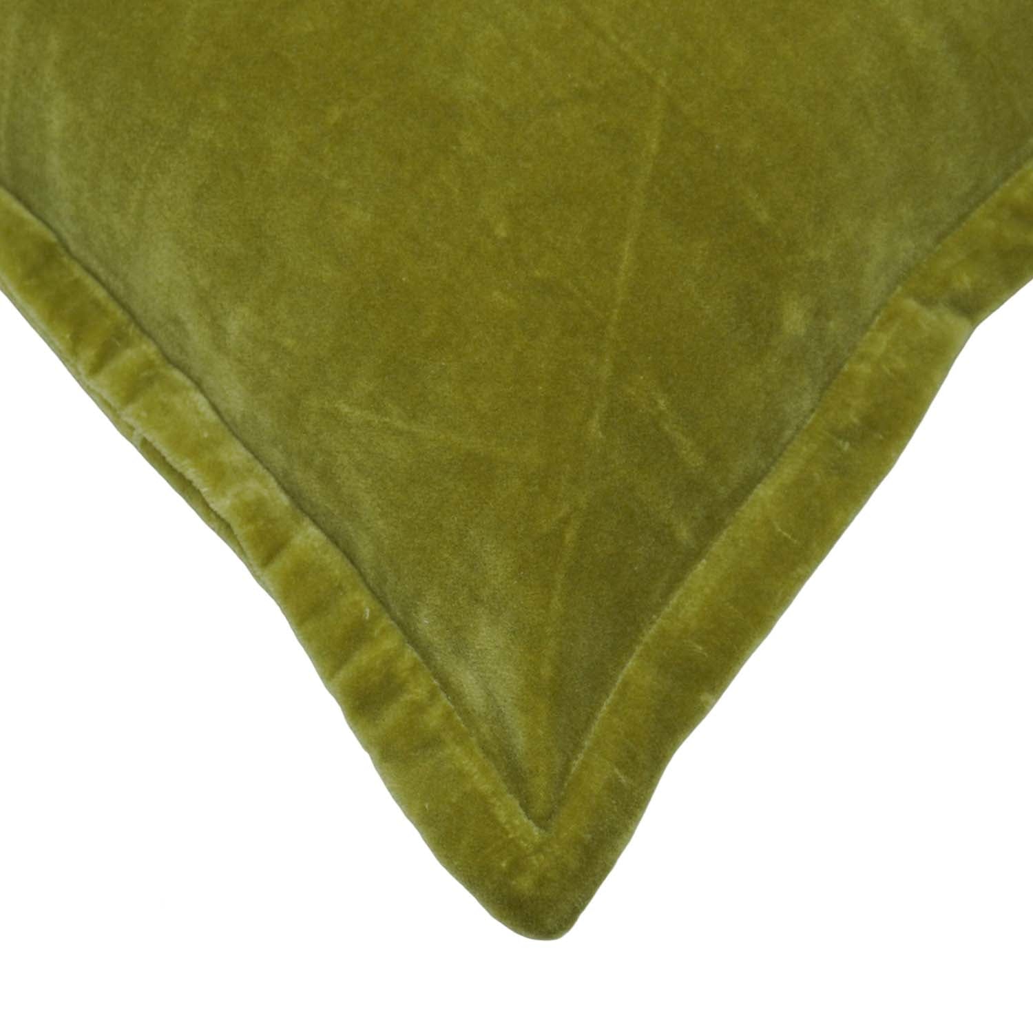 Olive Green Cotton Velvet Cushion Cover 45x45 cm | Soft Luxury Decorative Throw Pillow Cover with Flange Edge | Hidden Zipper | Modern Home Décor