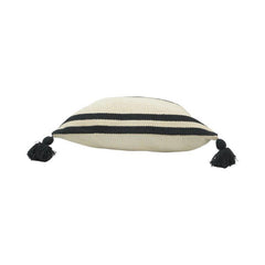 Handmade Black & Ivory Geometric Cotton Cushion Cover with Tassels | 45x45 cm Decorative Throw Pillow