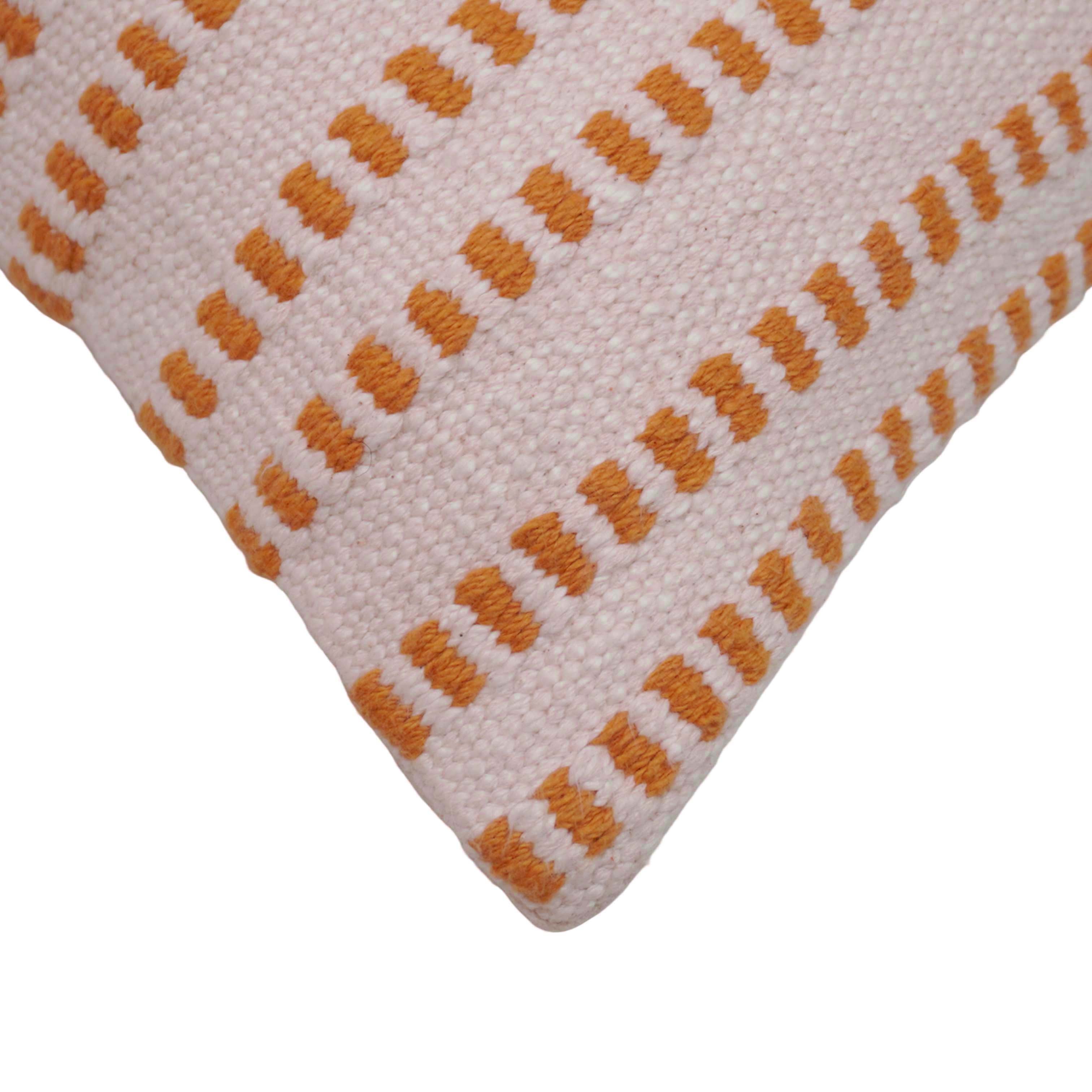 Handwoven Cotton Cushion Cover 45x45 cm | Ivory & Mustard Woven Striped Design | Textured Decorative Throw Pillow Cover | Hidden Zipper | Boho & Modern Home Décor