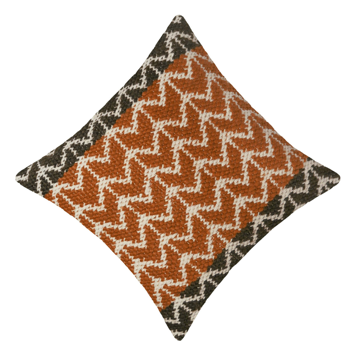 Handwoven Cotton Cushion Cover 45x45 cm – Rust, Ivory & Charcoal Geometric Pattern