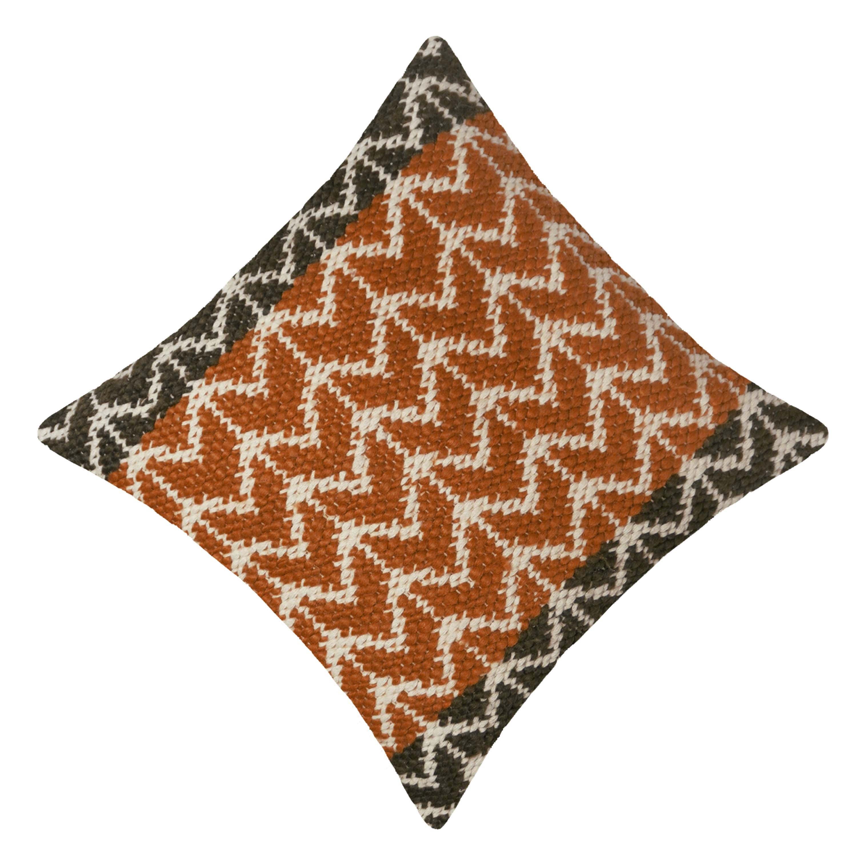 Handwoven Cotton Cushion Cover 45x45 cm – Rust, Ivory & Charcoal Geometric Pattern
