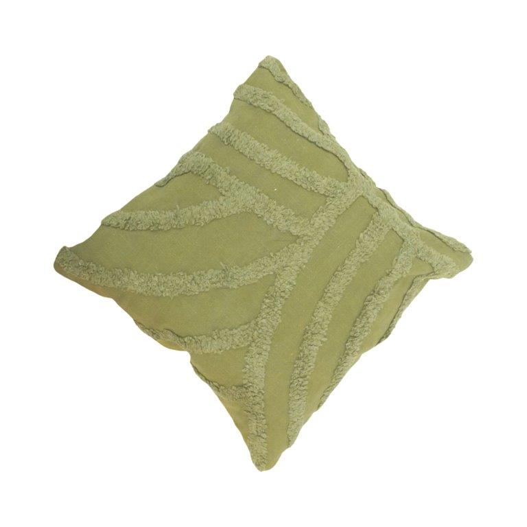 Olive Green Tufted Cotton Cushion Cover | Abstract Textured Design | 45x45 cm Decorative Pillow Cover