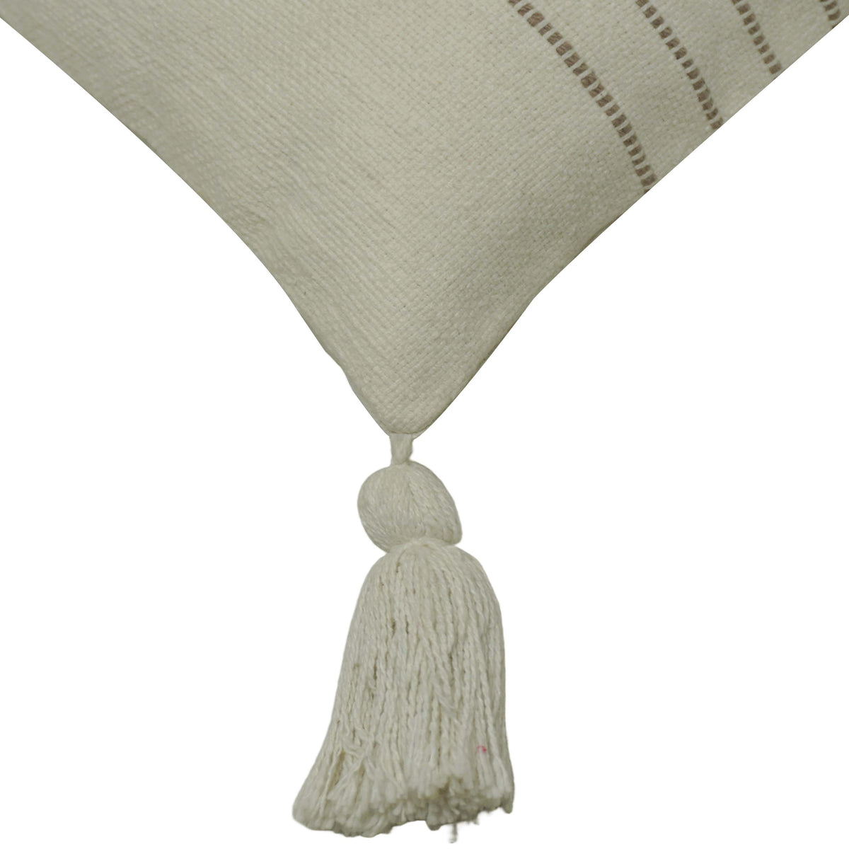 Handwoven Cotton Cushion Cover 45x45 cm | Ivory Textured Striped Cushion Cover with Corner Tassels | Boho Farmhouse Decorative Throw Pillow Cover | Hidden Zipper | 18x18 Inch