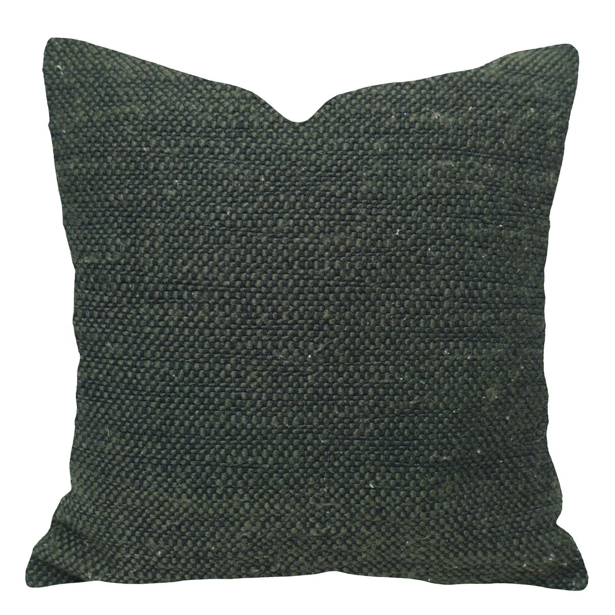 Dark Olive Green Textured Handwoven Polyester Cushion Cover 45x45 cm