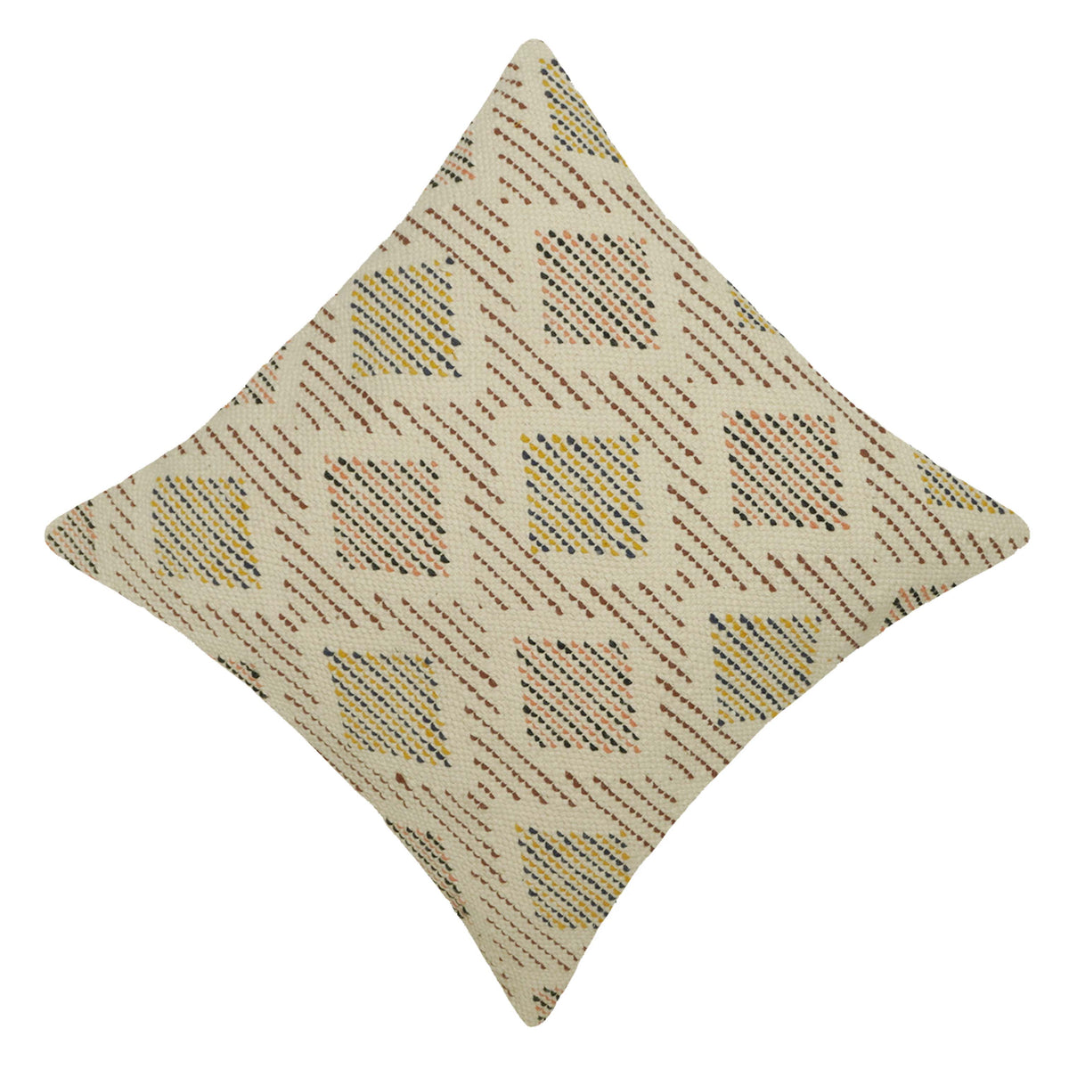 Handwoven Cotton Geometric Cushion Cover 45x45 cm | Woven Diamond Pattern Decorative Throw Pillow Cover | Boho Modern Sofa Cushion Cover | Concealed Zip | 100% Cotton