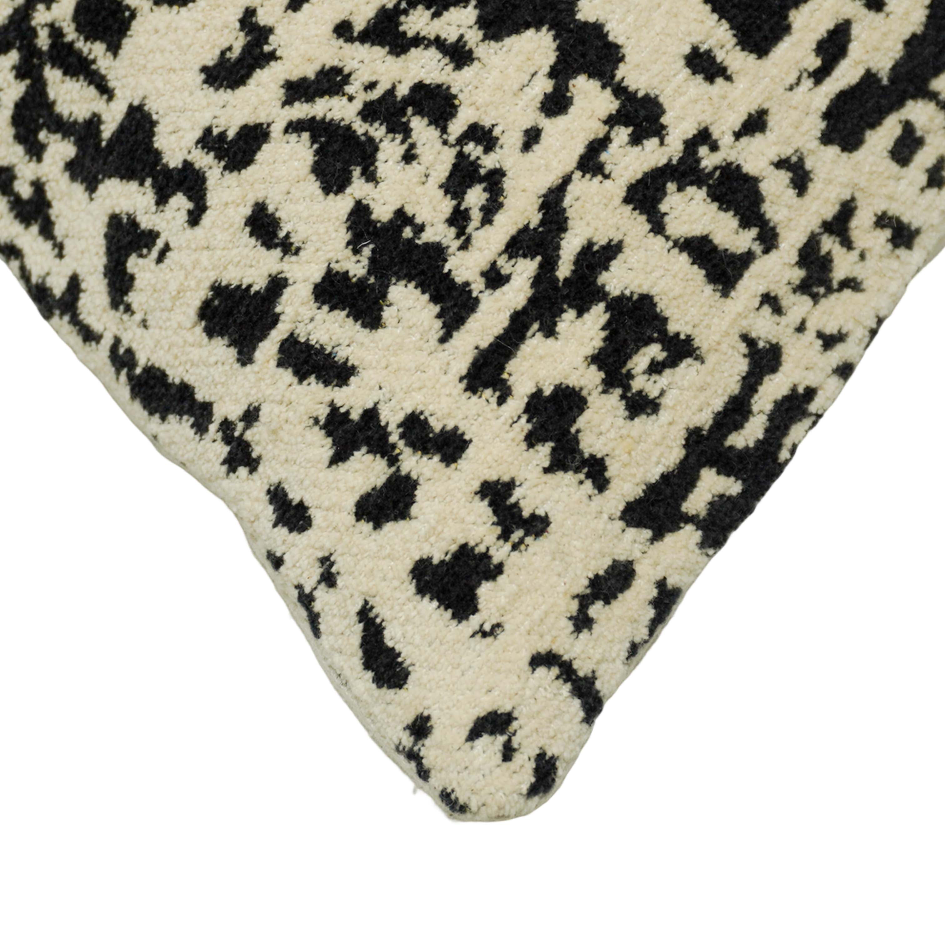 Abstract Black & Ivory Jacquard Cushion Cover 45x45 cm | Woven Cotton Decorative Throw Pillow Cover | Modern Designer Sofa Cushion Cover with Hidden Zip