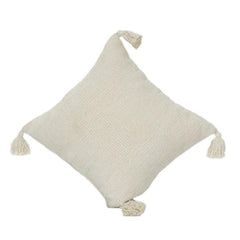 Minimalist Off-White Cotton Cushion Cover with Tassels | Handwoven Textured Pillow Cover | Boho Neutral Decor | 18x18 Inch
