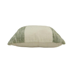 Handmade Cotton Cushion Cover 45x45 cm | Woven Green Border Decorative Pillow Cover | Minimal Rustic Home Décor