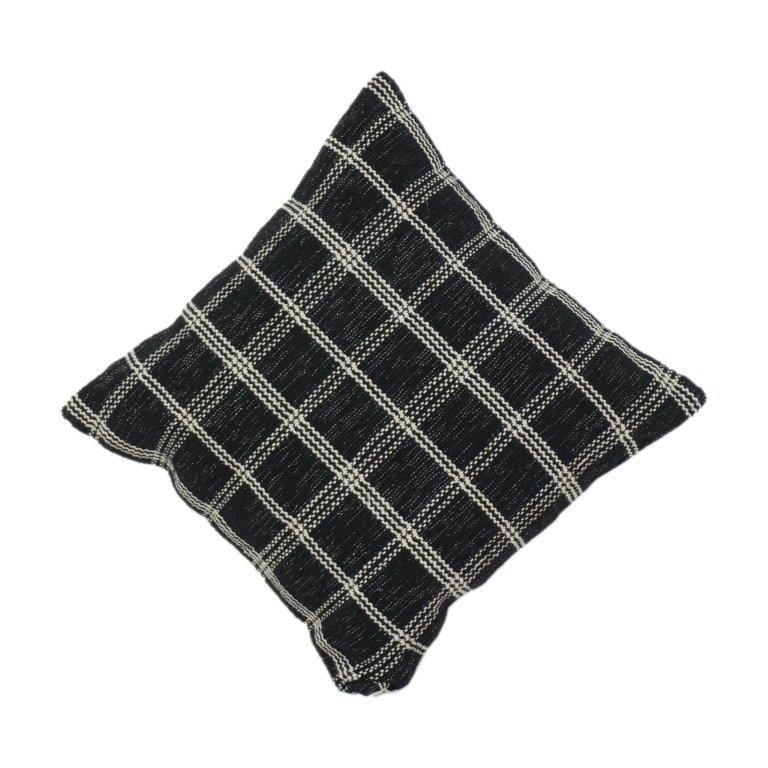 Black & Ivory Plaid Woven Cotton Cushion Cover | Textured Grid Pattern | Modern Minimalist Decor | 18x18 Inch - Bulk manufacturer & supplier from Panipat, India