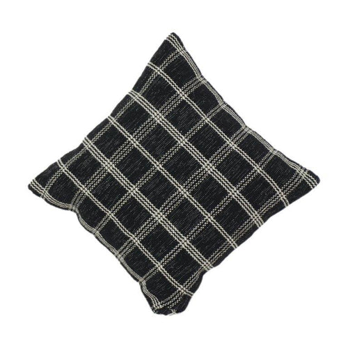Black & Ivory Plaid Woven Cotton Cushion Cover | Textured Grid Pattern | Modern Minimalist Decor | 18x18 Inch