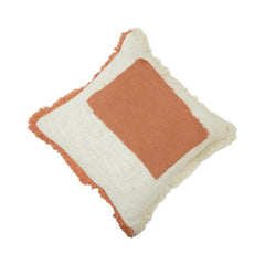Terracotta Patchwork Cotton Cushion Cover with Fringe Border – 45x45 cm | Boho Textured Throw Pillow Cover