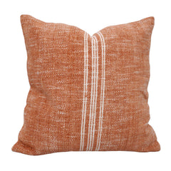 Handmade Cotton Cushion Cover 45x45 cm | Rust Orange Woven Stripe Cushion Cover | Modern Farmhouse Decorative Throw Pillow Cover | Hidden Zip | Sofa & Bed Décor