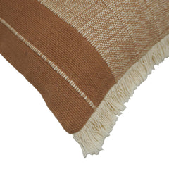 Handwoven Cotton Cushion Cover with Fringe Border | Textured Woven Stripe Design | 45 x 45 cm | Decorative Throw Pillow Cover for Sofa, Bed & Living Room