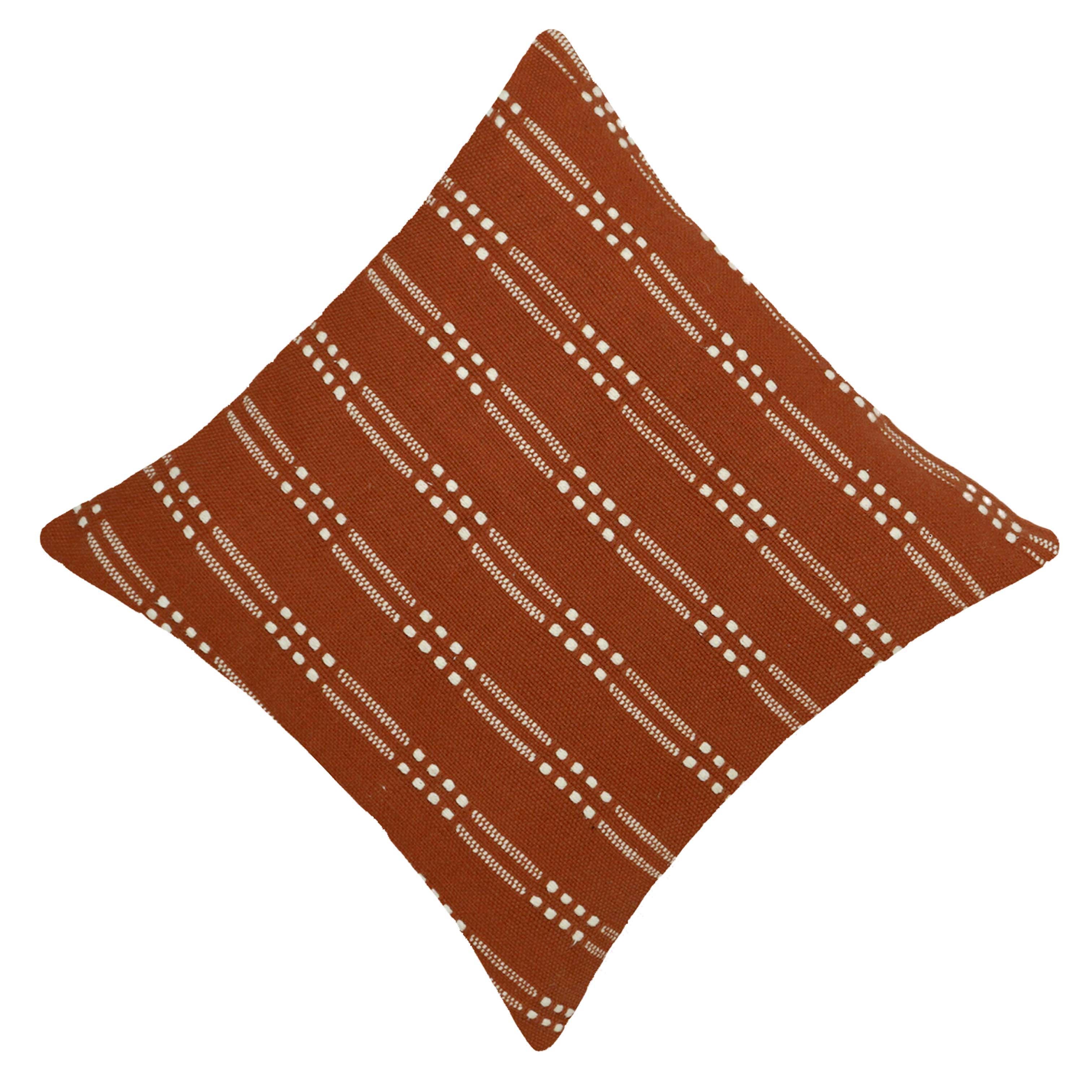Handwoven Cotton Cushion Cover 45x45 cm | Rust Brown Woven Textured Throw Pillow Cover | Modern Boho Decorative Cushion Cover | Hidden Zipper | 100% Cotton