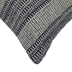 Handwoven Cotton Striped Cushion Cover 45x45 cm | Woven Textured Throw Pillow Cover | Blue & Ivory Decorative Cushion Cover | Hidden Zipper