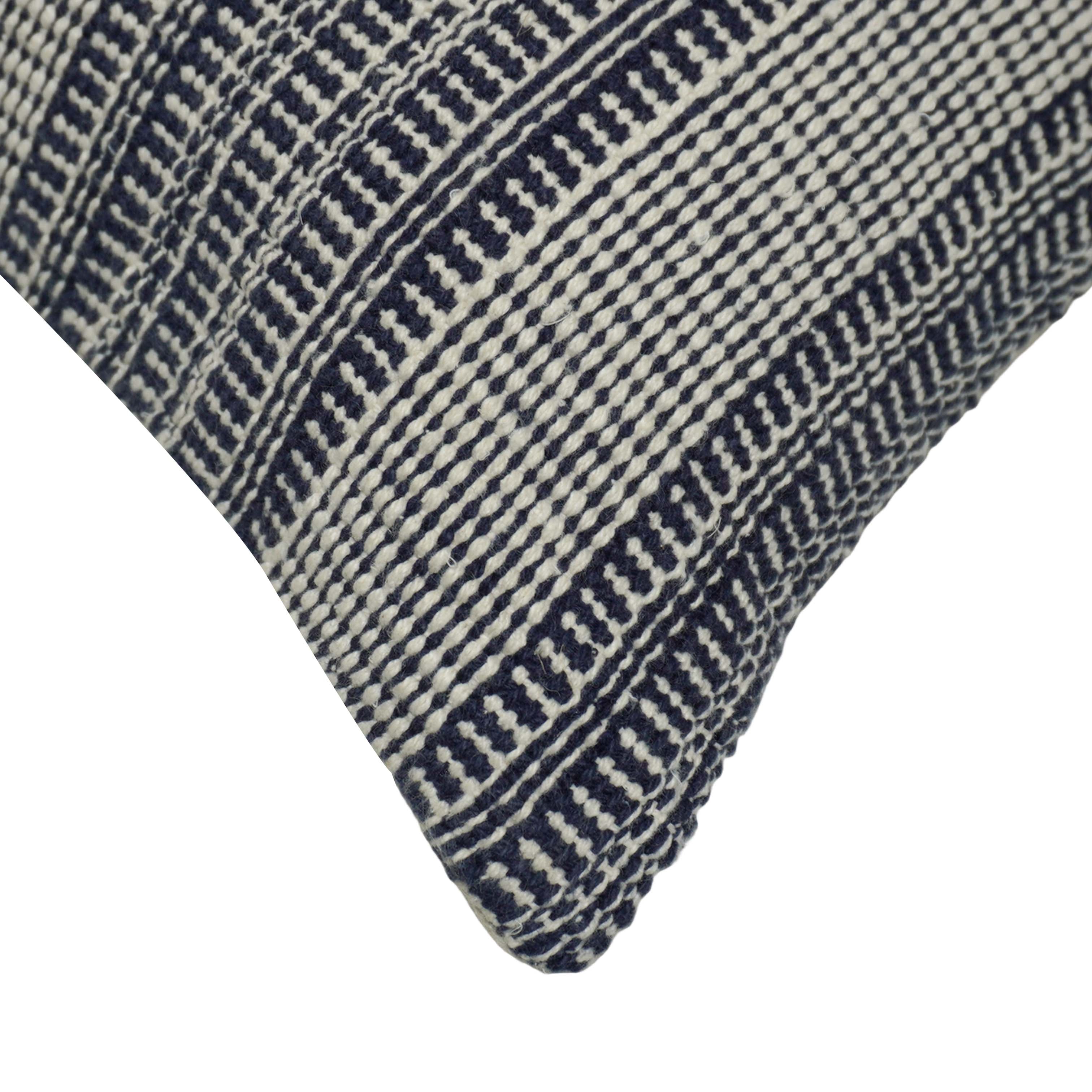 Handwoven Cotton Striped Cushion Cover 45x45 cm | Woven Textured Throw Pillow Cover | Blue & Ivory Decorative Cushion Cover | Hidden Zipper