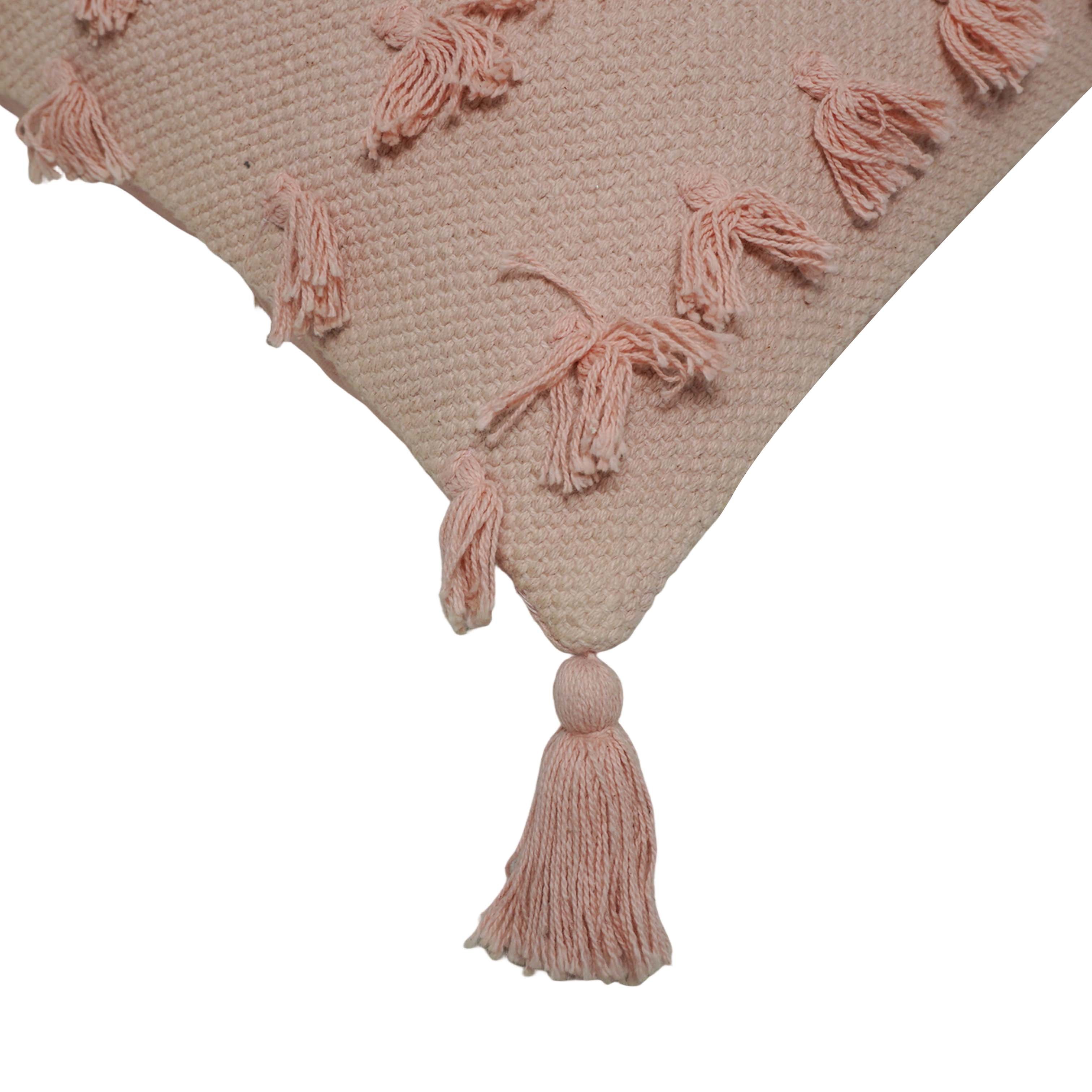 Handwoven Cotton Cushion Cover 45x45 cm – Textured Tassel Design | Soft Decorative Throw Pillow Cover with Concealed Zipper | Boho & Modern Home Décor