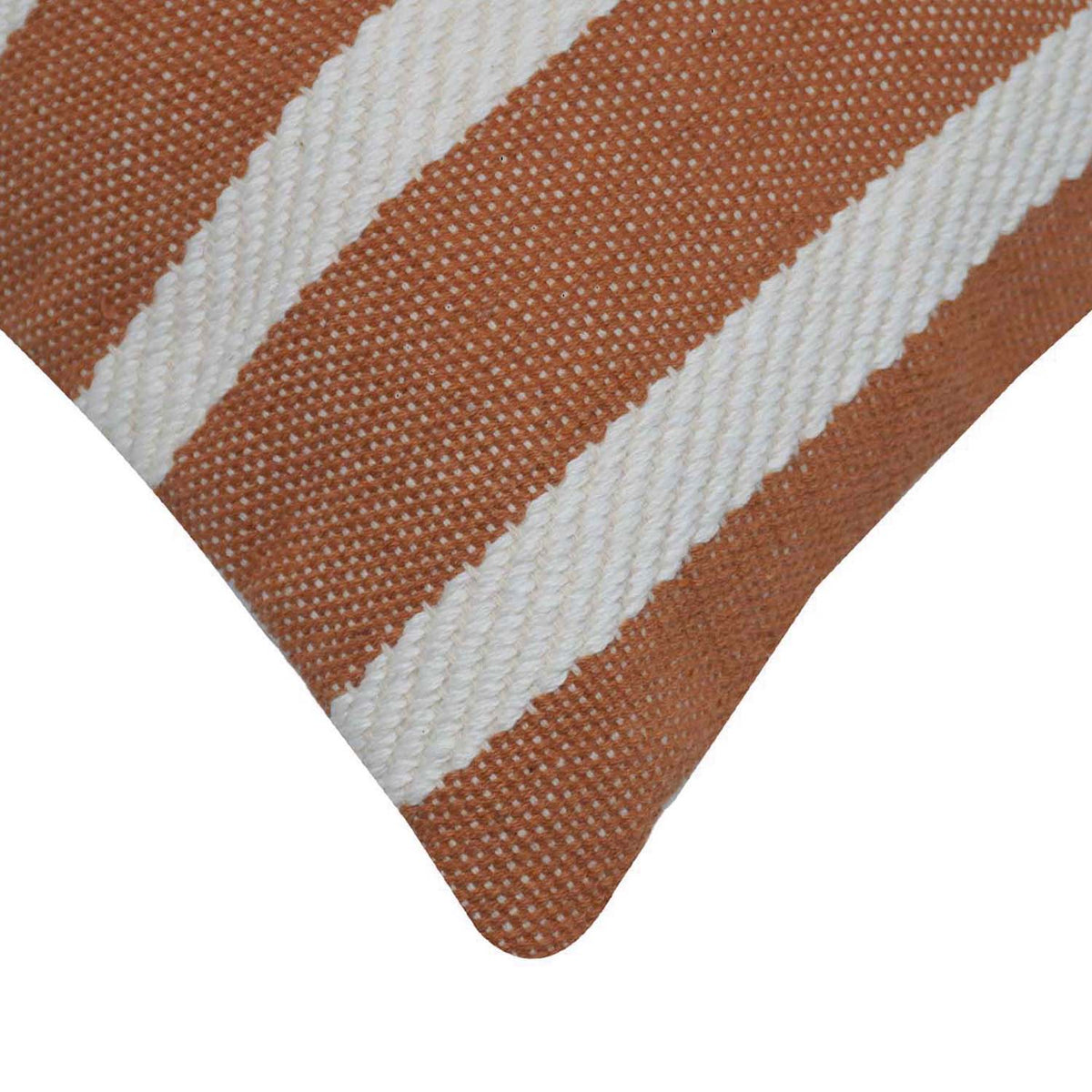 Rust and ivory textured striped handwoven cushion cover 45x45 cm