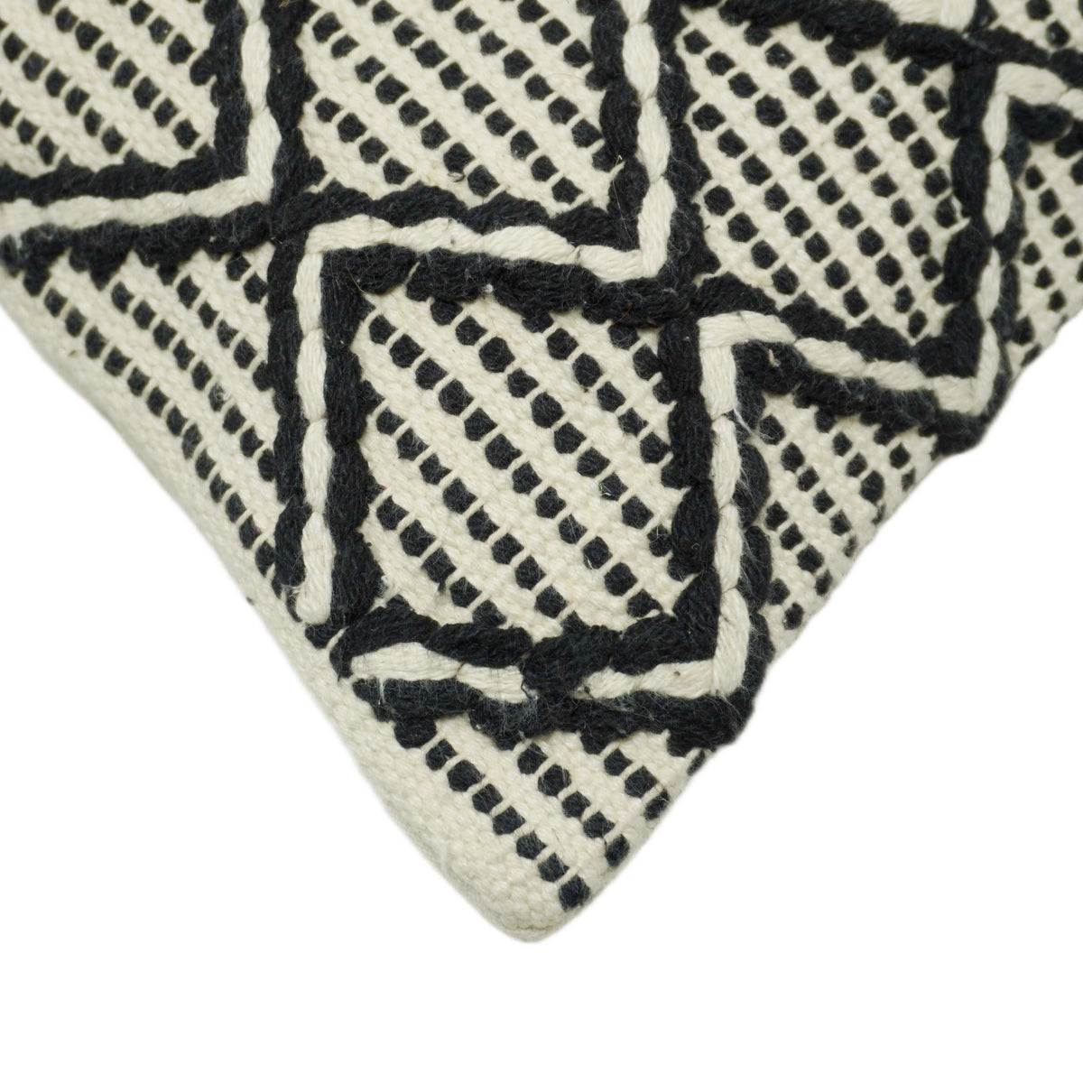 Handwoven Black & Cream Geometric Cotton Cushion Cover – 45x45 cm