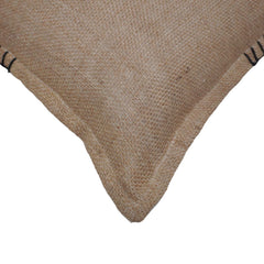 Handcrafted Embroidered Cotton Cushion Cover 45x45 cm | Natural Beige Decorative Throw Pillow Cover with Black Blanket Stitch | Modern Minimalist Home Décor