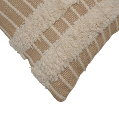Handwoven Cotton Tufted Cushion Cover 45x45 cm | Beige & Ivory Striped Textured Throw Pillow Cover | Boho Farmhouse Decorative Cushion Cover