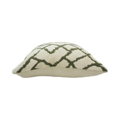 Olive Green Geometric Jacquard Cotton Cushion Cover – 45x45 cm | Modern Trellis Pattern Decorative Pillow Cover